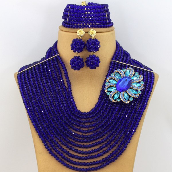 African Nigeria Bridal Beads Jewelry Set Blue Crystal Beads Jewelry Set Fashion African Wedding Jewelry Set Free Shipping AMJ623
